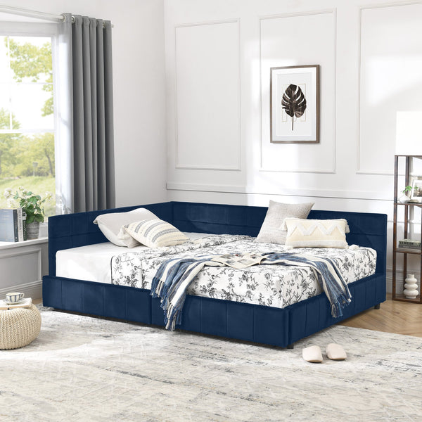 English Elm Full Size Upholstered Tufted Bed Frame With Storage, Dark Blue Velvet Sofa Bed For Stylish Living Rooms W487S00304