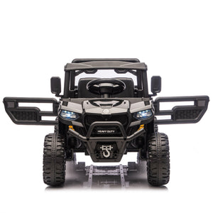 English Elm 24v Electric Kids Dump Truck 4wd Six Wheel Ride on with Remote Suspension Cargo Bucket Black W1578P380841