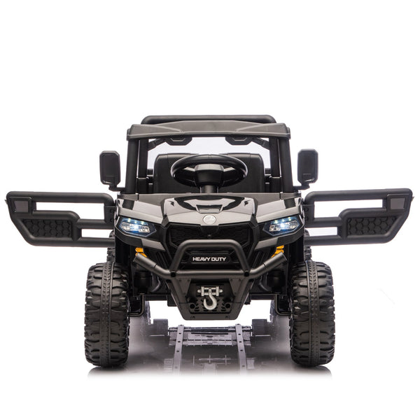 English Elm 24v Electric Kids Dump Truck 4wd Six Wheel Ride on with Remote Suspension Cargo Bucket Black W1578P380841