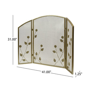 English Elm Christopher Knight Home® - FIRE Screen Gold Iron Fireplace Shield with Decorative 35.25x26.75 Inch Durable Heat-Resistant Guard 65186.00GLD