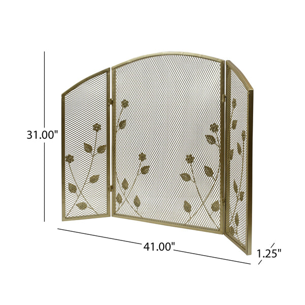 English Elm Christopher Knight Home® - FIRE Screen Gold Iron Fireplace Shield with Decorative 35.25x26.75 Inch Durable Heat-Resistant Guard 65186.00GLD