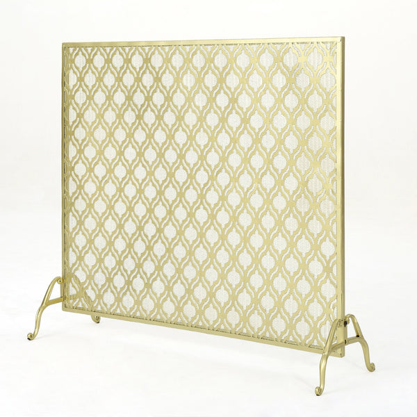 English Elm Christopher Knight Home® - FIRE Iron Single Panel Elmer Fireplace Screen — Durable Decorative Hearth Shield Protects Home Interiors Gold 61130.00GLD