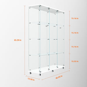 English Elm Tempered Glass Display Cabinet With Bluetooth Led Lighting, Lock & Casters For Stylish Storage Solutions W3155S00012-GIGA