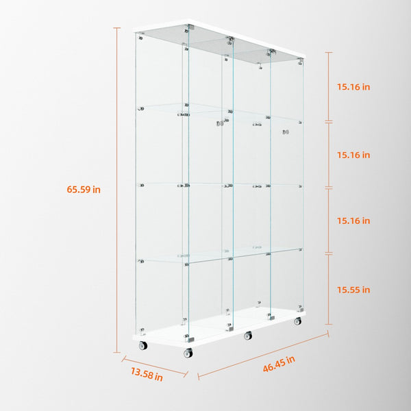 English Elm Tempered Glass Display Cabinet With Bluetooth Led Lighting, Lock & Casters For Stylish Storage Solutions W3155S00012-GIGA