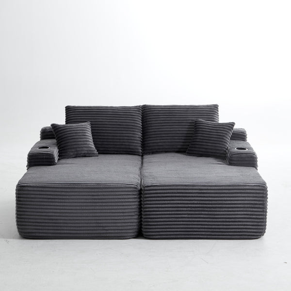 English Elm New Cloud Sectional Sofa Deep Plush Seat Double Chaise Low Profile Modern Lounge Grey W3975P475550