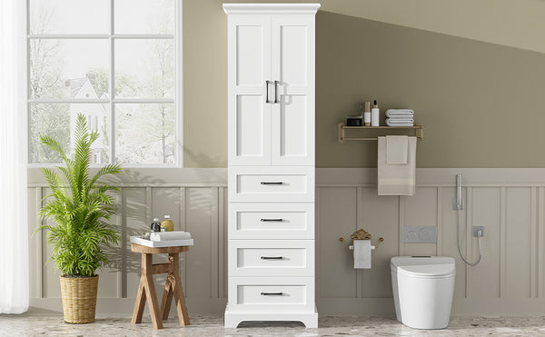 English Elm 71.6" Free-Standing Bathroom Vanity with Soft-Close Doors, 3 Drawers, Adjustable Shelves, White Finish N729P335599K
