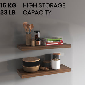 English Elm Floating Shelves Set Of 2, Light Brown Engineered Wood, Modern Minimalist Design For Clutter-Free Walls B097P369453