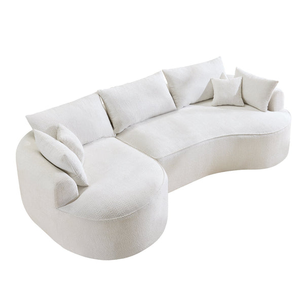 English Elm 124.5-inch Curved Chenille Sectional Sofa with Pillows Deep Seat Living Room Couch White W3612S00026