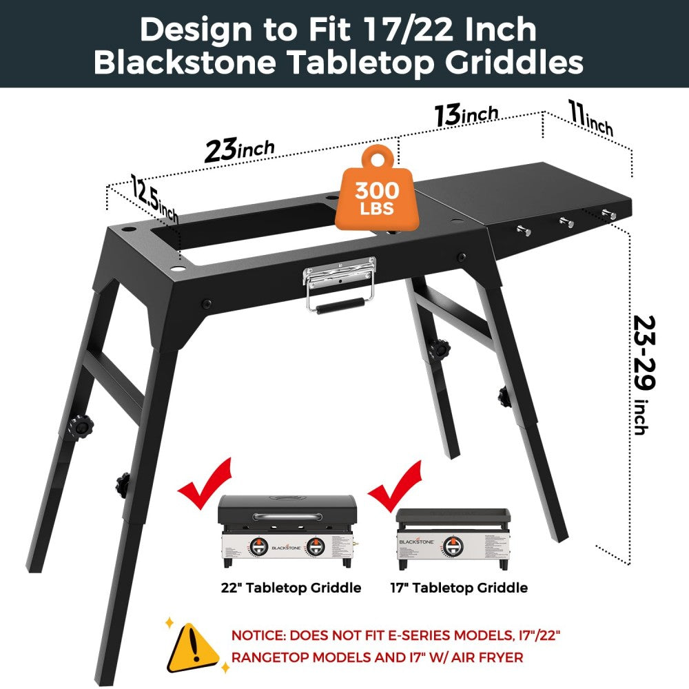 English Elm Foldable Carbon Steel Griddle Stand with Adjustable Legs and Side Shelf Outdoor Use W2181P481705