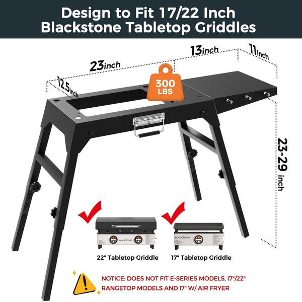 English Elm Foldable Carbon Steel Griddle Stand with Adjustable Legs and Side Shelf Outdoor Use W2181P481705