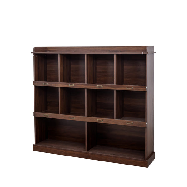 English Elm 10-shelf Walnut Bookcase with 10 Cubby Storage, Label Slots, Top Display Shelf, Durable Melamine Finish W331P236404