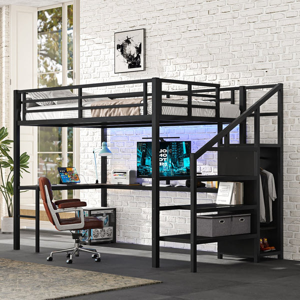 English Elm Full Size Pine Loft Bed House Frame with Slide Bookshelves and Moon Star Rails W1580S00286