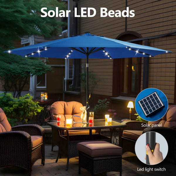 English Elm 11 Foot Solar Led Patio Umbrella Uv Resistant Polyester Canopy with Crank and Tilt B082P454991