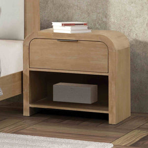 English Elm Queen Channel Tufted Upholstered Bed with Two Nightstands Natural Wood Bedroom Set B2741S00943
