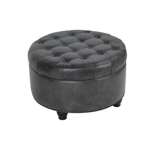 English Elm Gery Round Tufted Storage Ottoman Faux Leather Lift Top Living Room Footrest Black+ Gray B056P416974