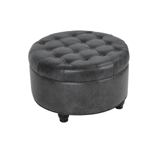 English Elm Gery Round Tufted Storage Ottoman Faux Leather Lift Top Living Room Footrest Black+ Gray B056P416974
