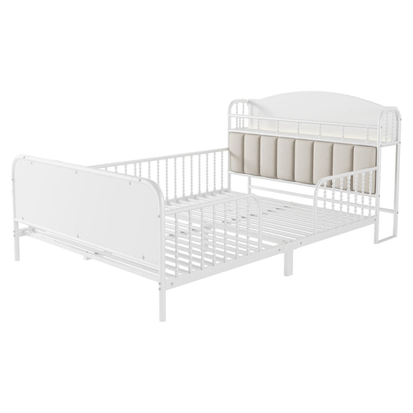 English Elm Full Solid Wood Kids Platform Bed with Guardrail, Low-Profile Durable Pine & MDF, 350LB Capacity White 58.27 L x 16.93 W x 9.65 H W2593P337441