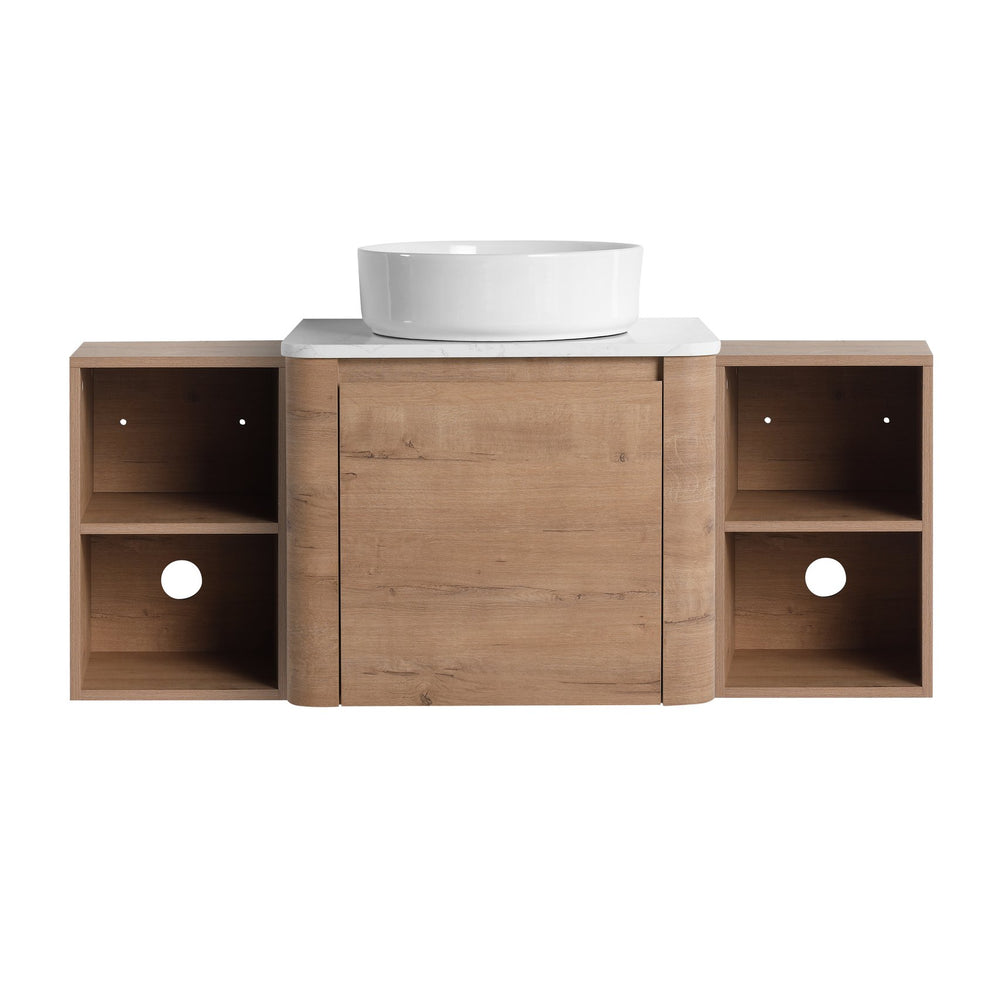 English Elm 48'' Wall-Mounted Bathroom Vanity With Elegant Ceramic Sink, Soft-Close Door & Dual Storage Shelves W999S00408