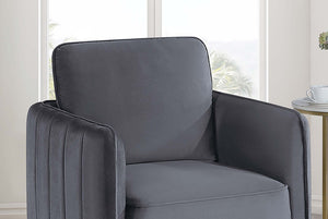 English Elm Beautiful Velvet Accent Chair with Vertical Channel Tufting, Plush Upholstery and L-Shaped Metal Legs Gray 31 L x 34 W x 21 H B011P369871