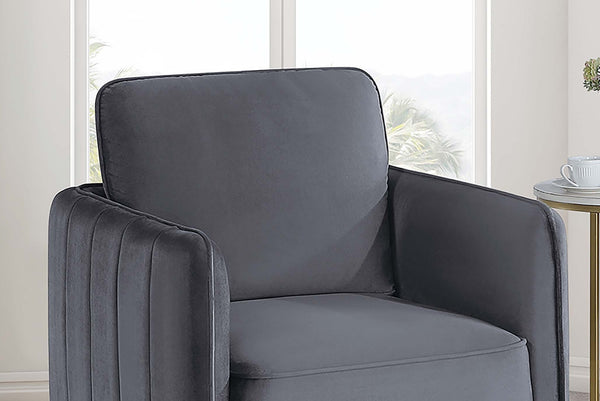 English Elm Beautiful Velvet Accent Chair with Vertical Channel Tufting, Plush Upholstery and L-Shaped Metal Legs Gray 31 L x 34 W x 21 H B011P369871