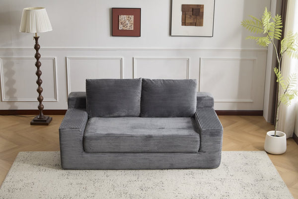 English Elm Loveseat Corduroy Bean Bag Sofa Bed with Memory Foam, Reversible Cushions, Plush Bolsters, No Assembly Required DARK GREY W3723P346938