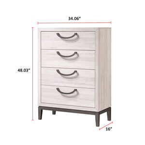 English Elm 1pc Sleek Contemporary Chest of Drawers with 4 Spacious Wooden Drawers, Neutral Finish, Easy Assembly Beige+White 39.3 L x 21.3 W x 45 H B011P266108