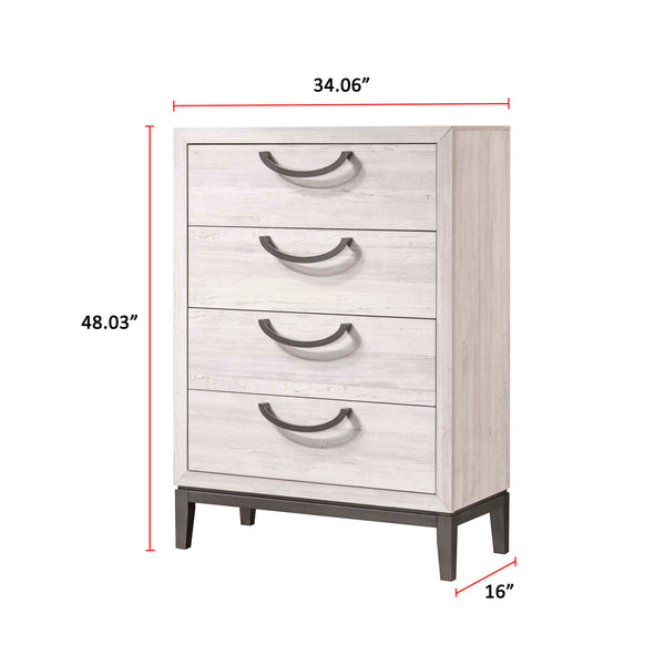 English Elm 1pc Sleek Contemporary Chest of Drawers with 4 Spacious Wooden Drawers, Neutral Finish, Easy Assembly Beige+White 39.3 L x 21.3 W x 45 H B011P266108