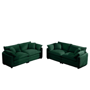 English Elm Modern Fabric Living Room Sofa Set - Two 2-Seater Green Corduroy Sofas With Plush Cushions & Style W714S00812