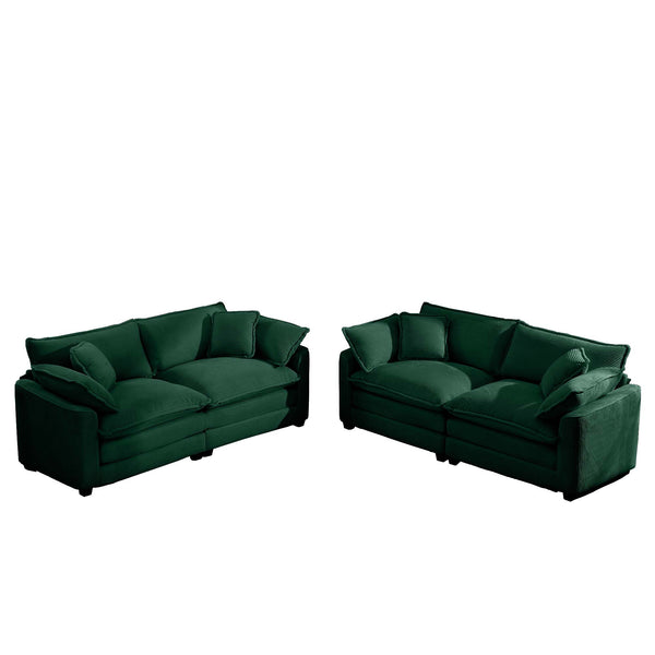 English Elm Modern Fabric Living Room Sofa Set - Two 2-Seater Green Corduroy Sofas With Plush Cushions & Style W714S00812