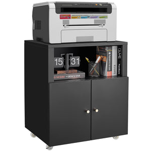 English Elm Home Office Rolling Printer Cart with Lateral Filing Cabinet and Open Storage Shelf Black W1247P236438