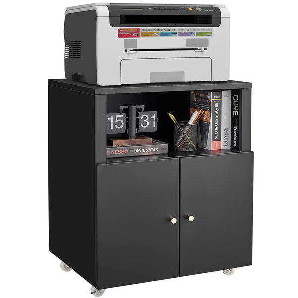 English Elm Home Office Rolling Printer Cart with Lateral Filing Cabinet and Open Storage Shelf Black W1247P236438