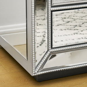 English Elm Three Drawer Mirrored Cabinet with Pearl Lacquer Finish and Crystal Pulls for Glam Decor W1005P416743