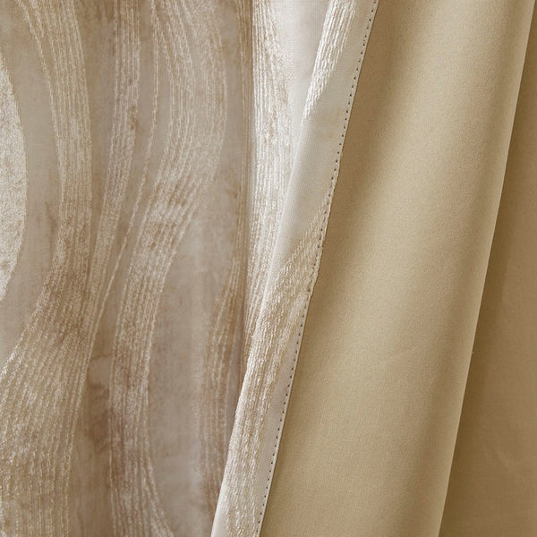 English Elm Printed Jacquard Grommet Top Total Blackout Curtain Panel Ivory Wavy Sheen 50x95 Energy-Saving Privacy B03599809