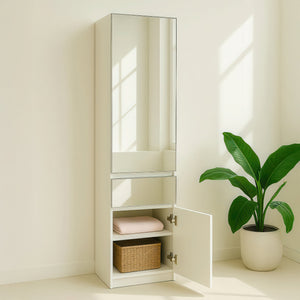 English Elm Elise Slim Modular Wood Closet Cabinet with Mirror — Tall White Melamine Organizer, Durable, Easy Assembly, Ample Storage B040P311967