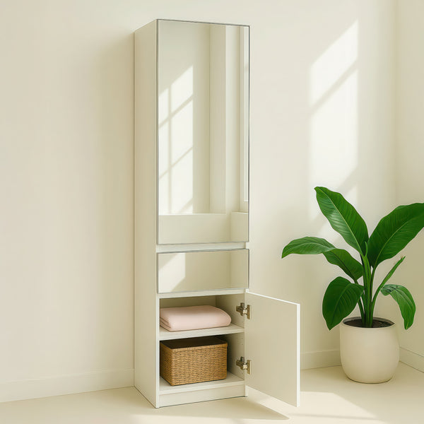 English Elm Elise Slim Modular Wood Closet Cabinet with Mirror — Tall White Melamine Organizer, Durable, Easy Assembly, Ample Storage B040P311967