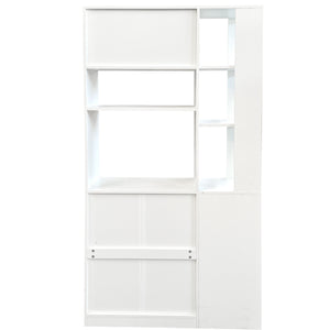 English Elm 70.87"h Tall Storage Cabinet Glass Panel Doors Asymmetric Drawers Modern Hallway Organizer W331S00204