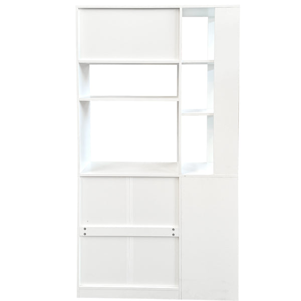 English Elm 70.87"h Tall Storage Cabinet Glass Panel Doors Asymmetric Drawers Modern Hallway Organizer W331S00204