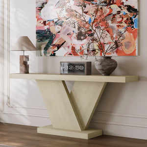 English Elm 66" Mid-century X-leg Console Oak Wash Veneer Entryway Sofa Table Geometric Base Imitative Oak W1435P337636