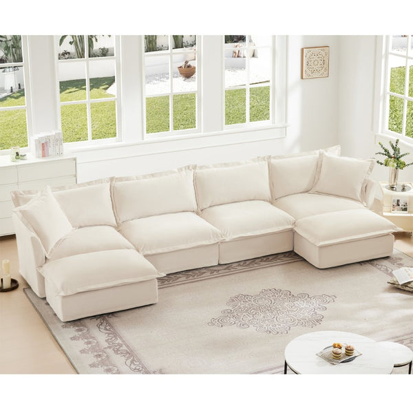 English Elm Slipcovered U-Shape Sectional Sofa With Plush Deep Seats, Modular Design & Washable Chenille Covers W3041S00010-GIGA