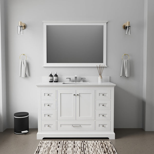 English Elm White Single Bath Vanity 48" W x 22" D with Cultured Marble Top, Chrome Faucet, Scratch-Resist Mirror B2731S01291