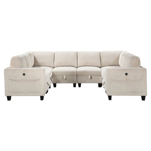 English Elm 8-Piece Modular Sectional Sofa with Hidden Storage, Side Pockets & Charging Ports in Corduroy Fabric Beige 28.5 L x 29 W x 20.5 H B011S01082