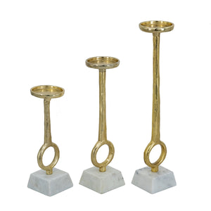 English Elm S/3 Gold Aluminum Pillar Candle Holders with Genuine Marble Base and Ring Detail W2078P490395