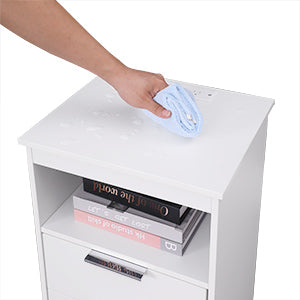 English Elm Nightstand with Drawer | 3-Tier Modern Bedside Table with Hidden Drawer, Open Shelves, Sturdy Build White 25.9 L x 16.7 W x 5.5 H W3151P345813