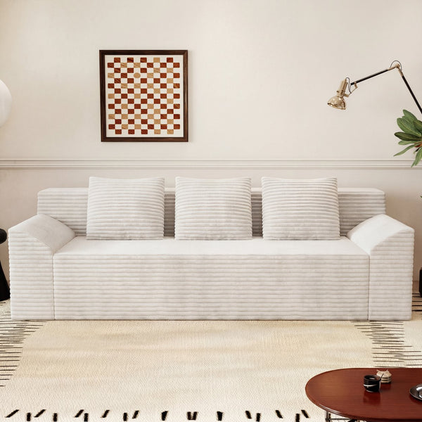 English Elm 71" Corduroy Tufted Loveseat with Deep Seat and Curved Back for Compact Living Spaces Ancient White W5571P440917