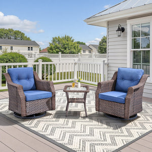 English Elm 2 Person Pe Rattan Swivel Rocker Set with Mosaic Side Table Patio Seating T3773P417906