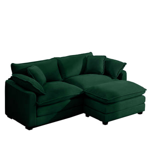 English Elm Corduroy Two-Seater Sofa With Ottoman - Chic L-Shaped Design For Stylish, Cozy Small Spaces! W714S00810