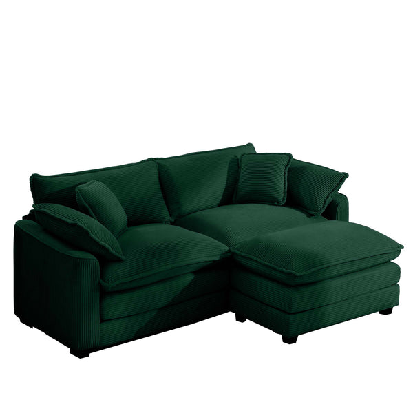 English Elm Corduroy Two-Seater Sofa With Ottoman - Chic L-Shaped Design For Stylish, Cozy Small Spaces! W714S00810