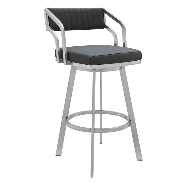 English Elm Orlen 30" Swivel Slate Gray Faux Leather Bar Stool - Modern Stainless Steel Frame, Easy Clean, 30" B2736P268548