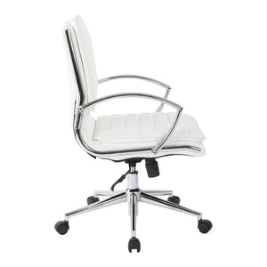 OSP Home Furnishings Mid Back Faux Leather Manager Chair with Lumbar Support and Chrome Loop Arms White SPX23591C-U11