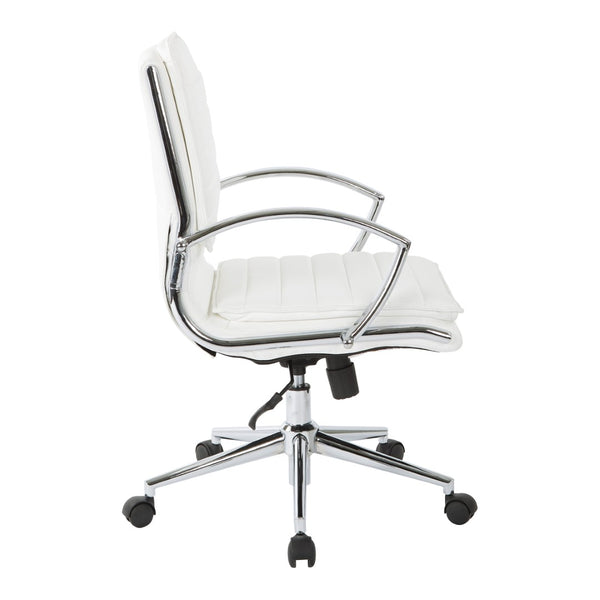 OSP Home Furnishings Mid Back Faux Leather Manager Chair with Lumbar Support and Chrome Loop Arms White SPX23591C-U11